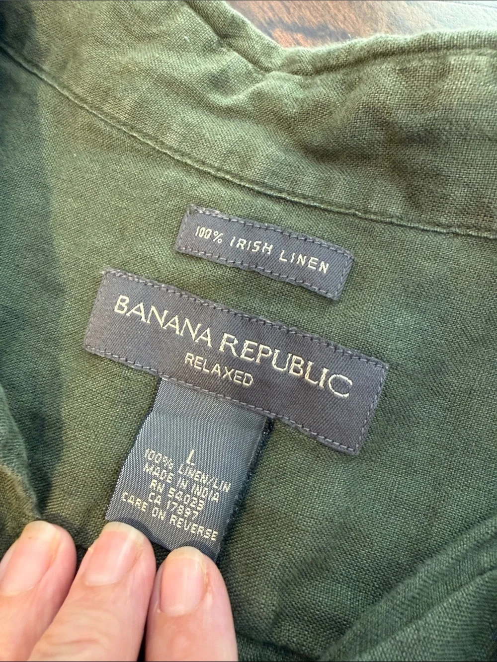 Banana Republic Relaxed Irish Linen Olive Green Short-Sleeve Button-Down Shirt L
